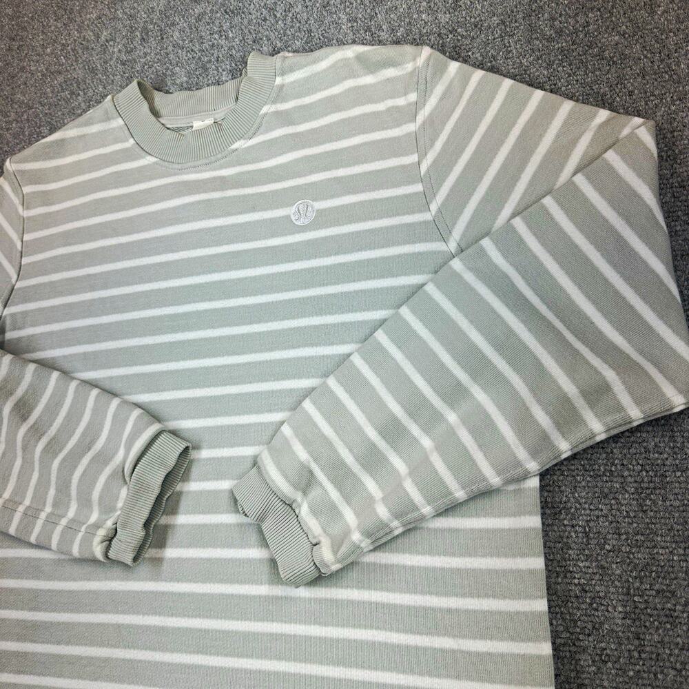 lululemon Womens M Gray crop Striped Terry Crewneck Raglan Pullover Sweatshirt